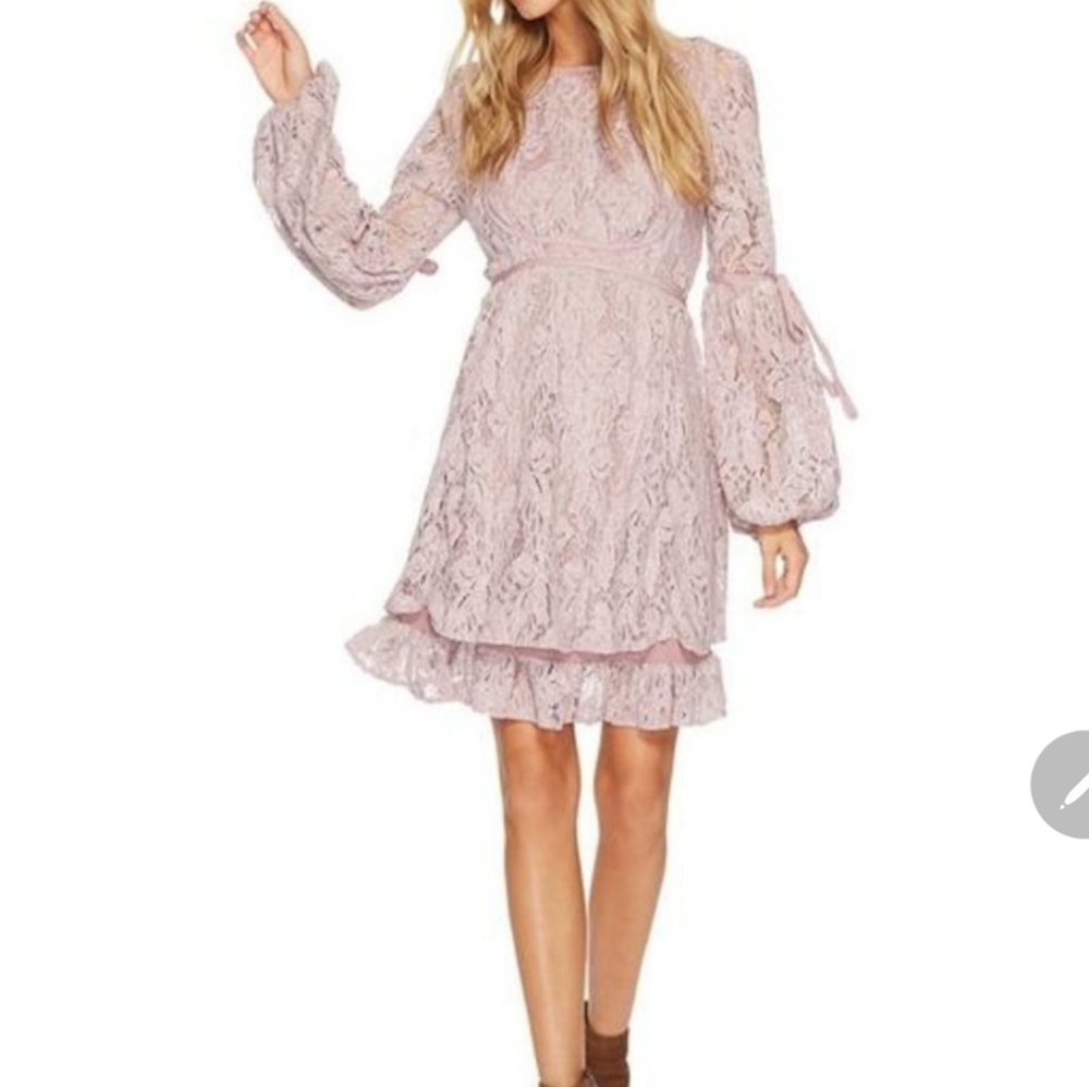 Free People Ruby Crochet Lace Mini Long Sleeve Dress in Soft Purple - Small - Picture 4 of 15